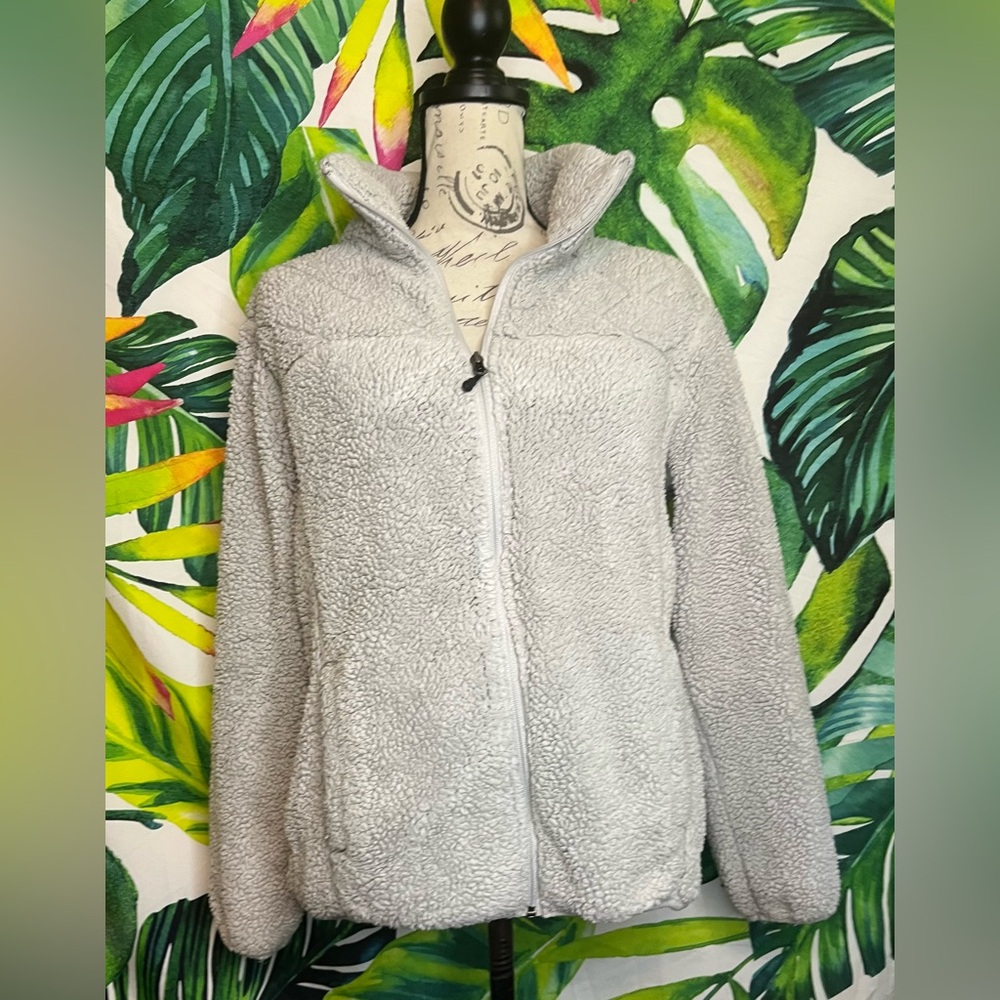 Stillwater Supply Co M Grey Faux Sherpa Full Zip Light Grey Fleece Fall Jacket